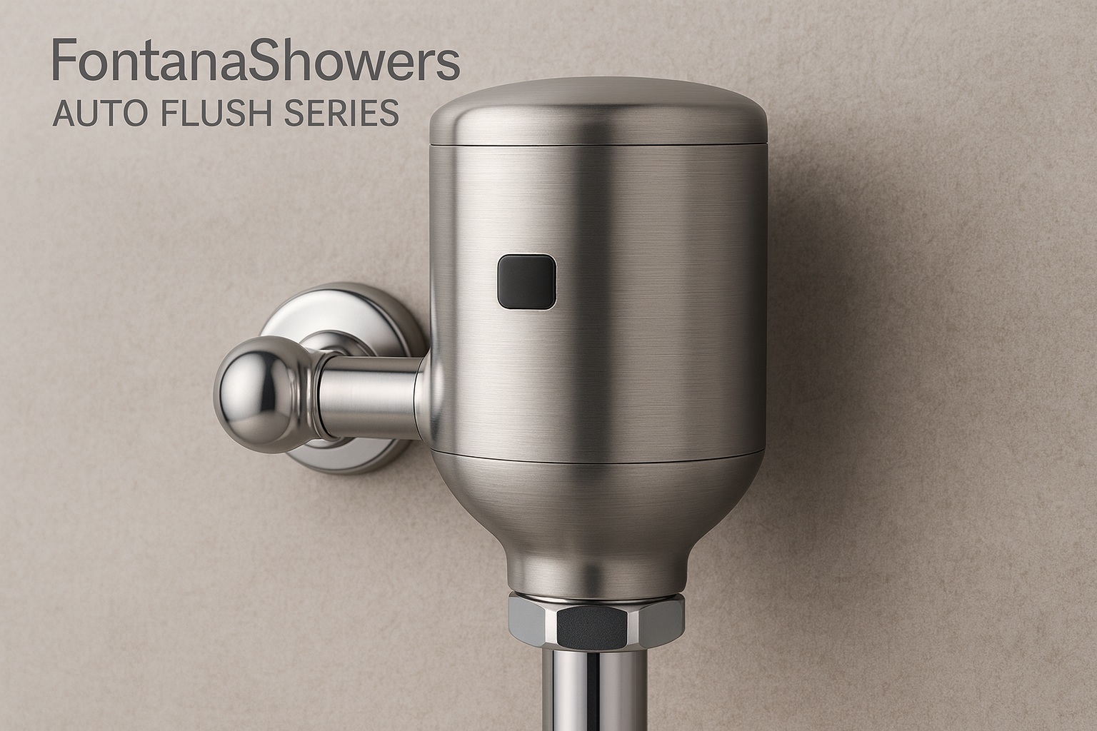 Close-up of stainless steel automatic urinal flush valve from FontanaShowers Auto Flush Series